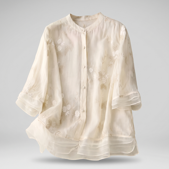 Women’s Floral-Embroidered Button-Up Blouse