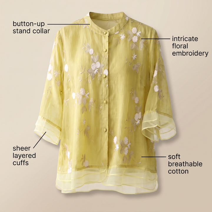 Women’s Floral-Embroidered Button-Up Blouse