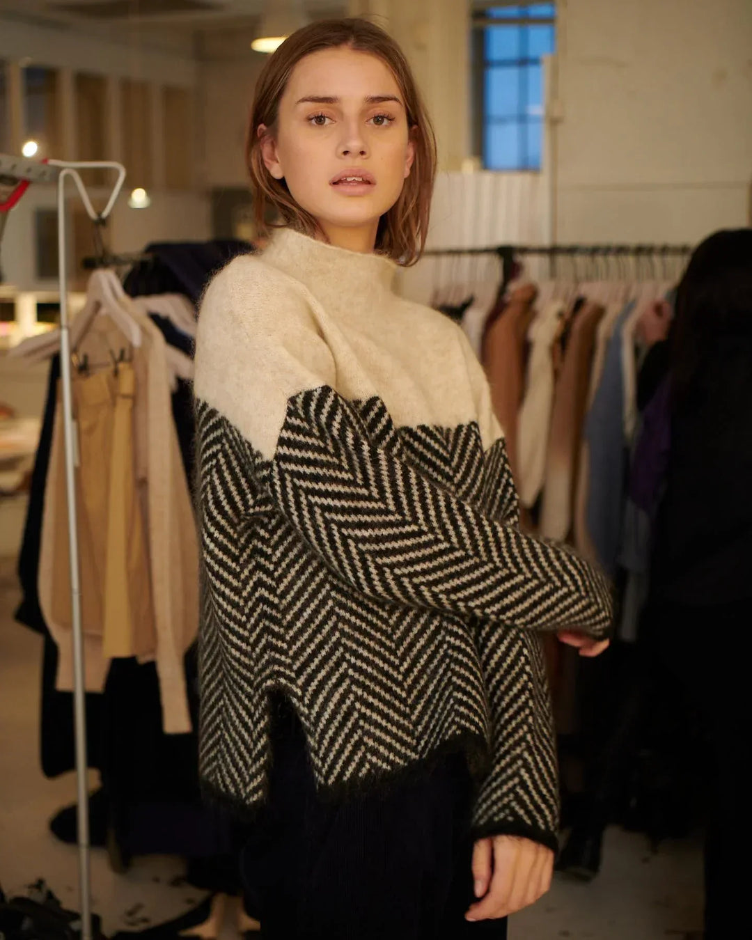 Women’s Herringbone Colour-Block Roll-Neck Jumper