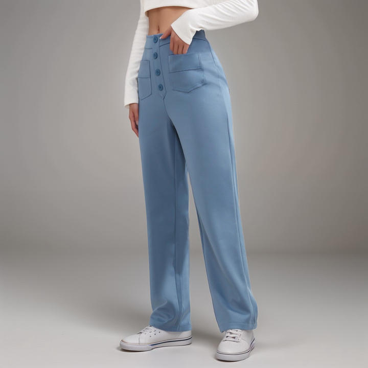 Women’s High-Waisted Button-Front Wide-Leg Trousers