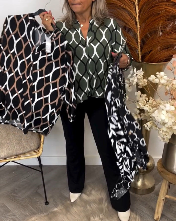 Women’s Geometric-Print V-Neck Blouse