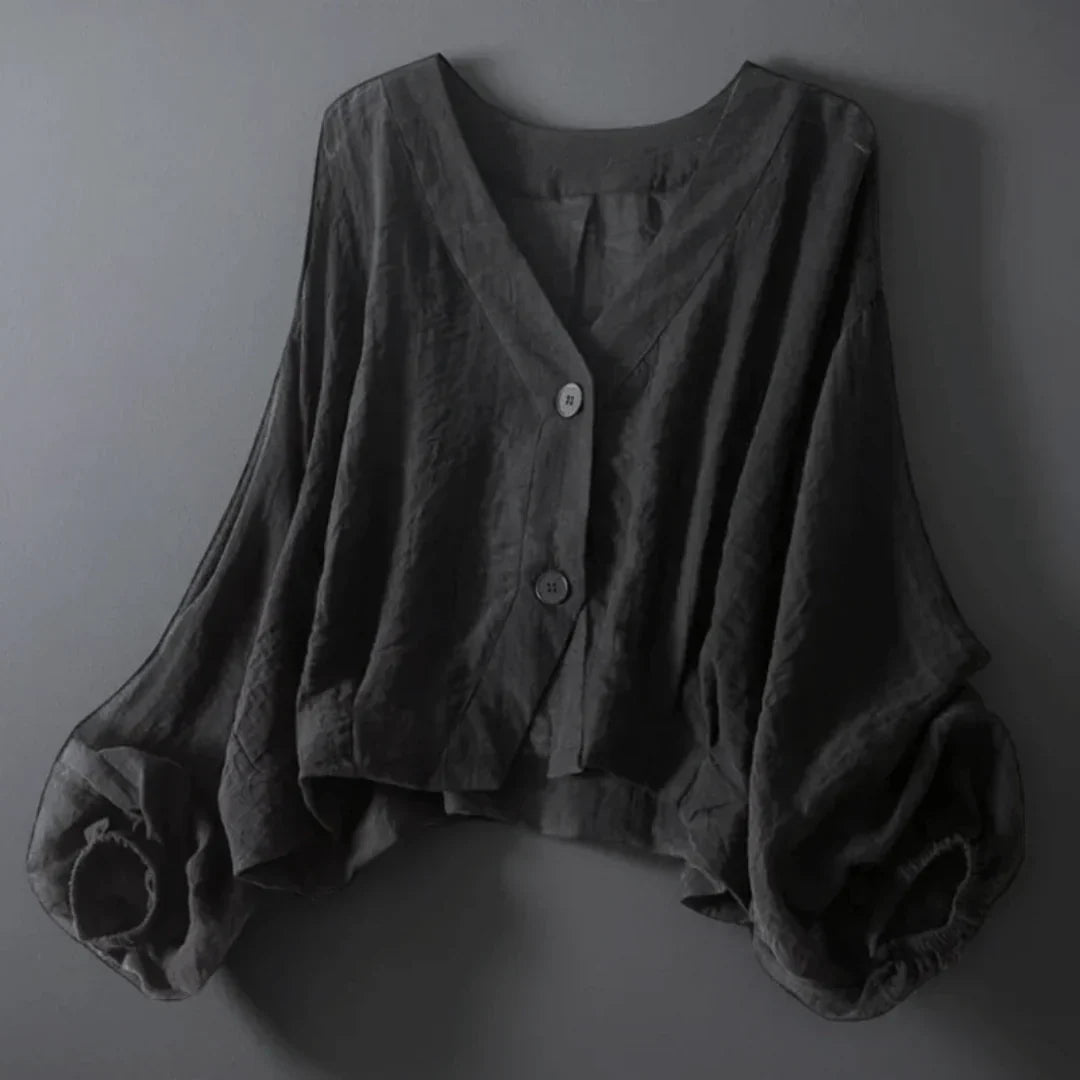 Women’s Linen Balloon-Sleeve Blouse