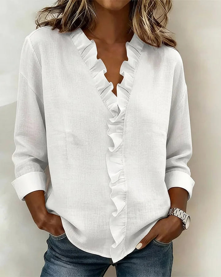 Women’s Ruffle-Front Long-Sleeve Blouse