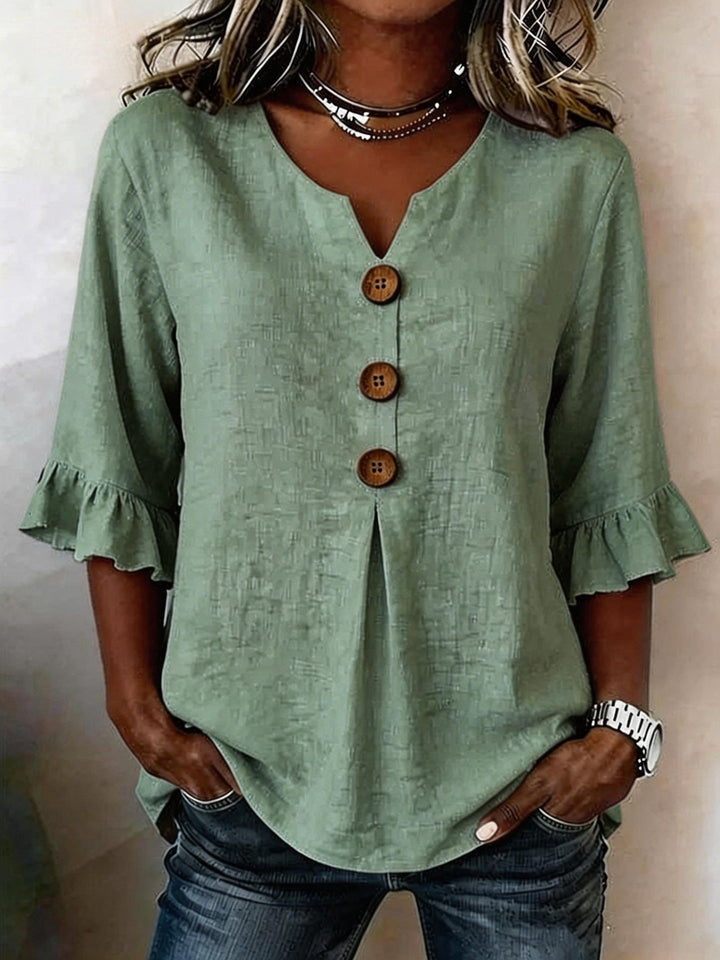 Women’s Button-Front Ruffle-Sleeve Blouse