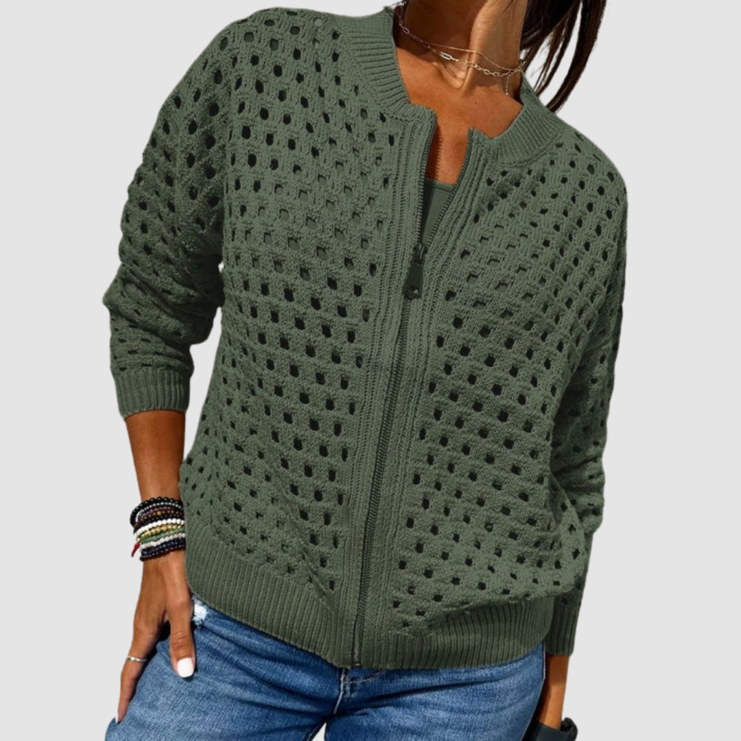 Women’s Open-Knit Zip-Up Cardigan