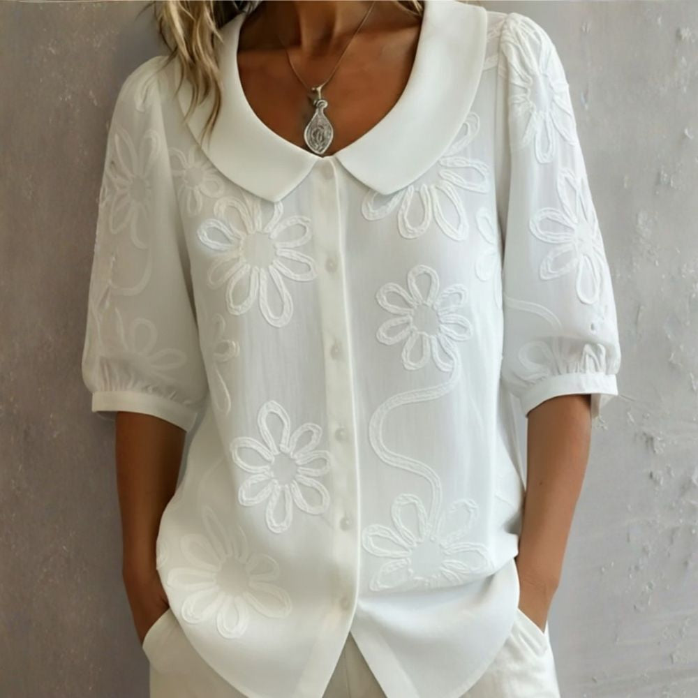 Women’s Floral Embroidered Peter Pan Collar Blouse