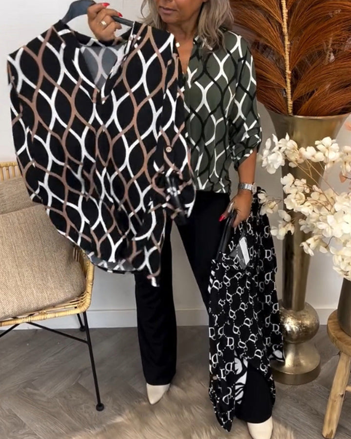 Women’s Geometric-Print V-Neck Blouse