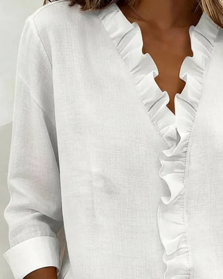 Women’s Ruffle-Front Long-Sleeve Blouse