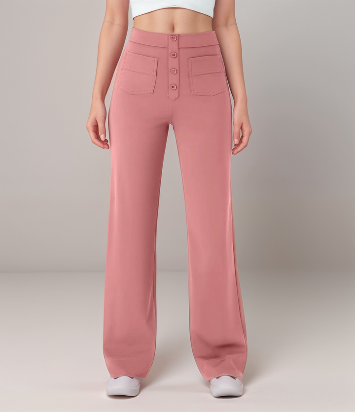 Women’s High-Waisted Button-Front Wide-Leg Trousers