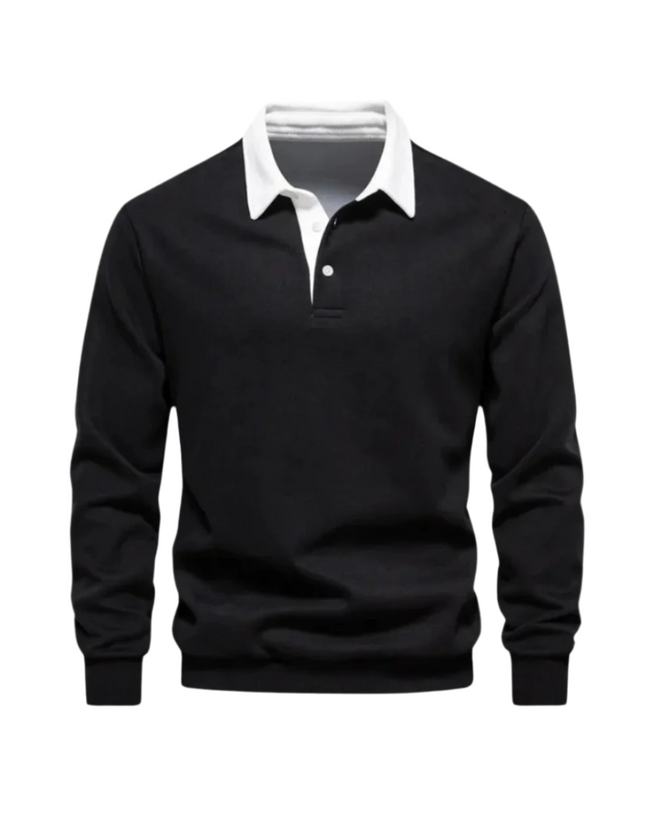 Men’s Long-Sleeve Polo Shirt with Contrast Collar