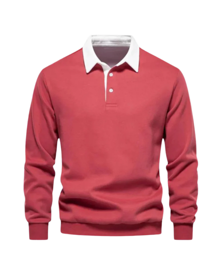 Men’s Long-Sleeve Polo Shirt with Contrast Collar