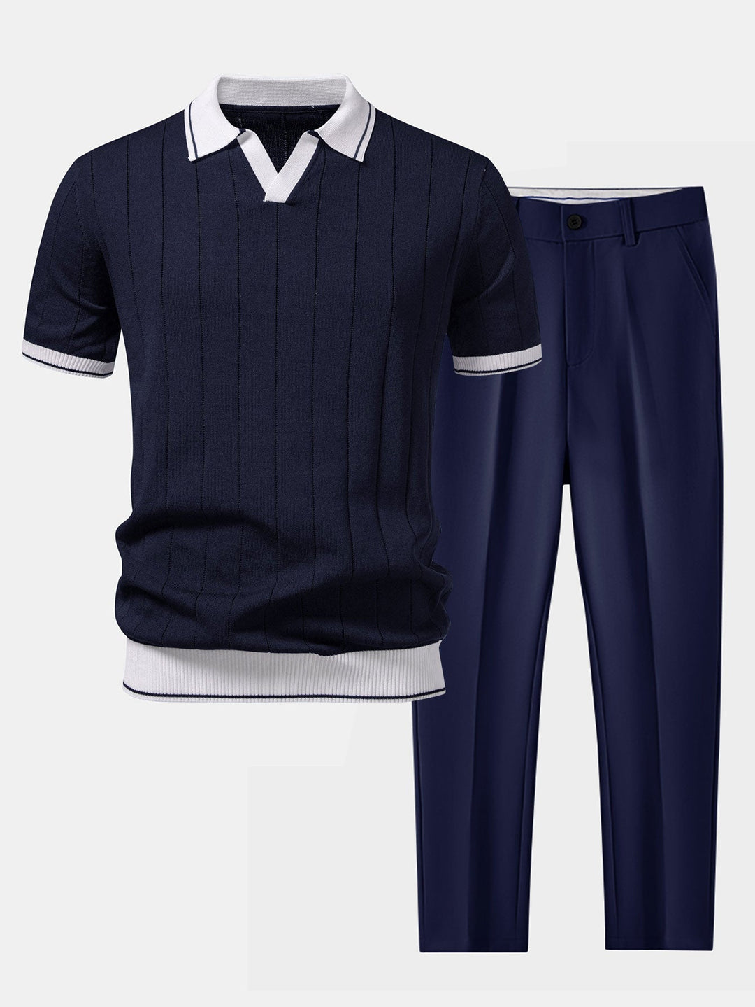 Men's Ribbed-Knit Polo & Tapered Trousers Smart Co-Ord Set