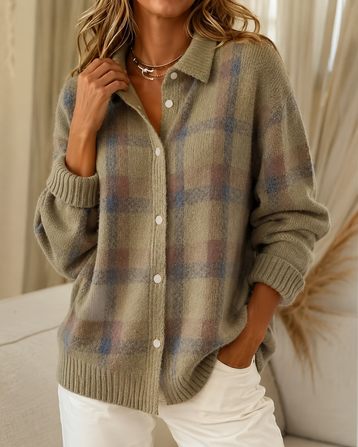 Women’s Checked Button-Up Knitted Cardigan