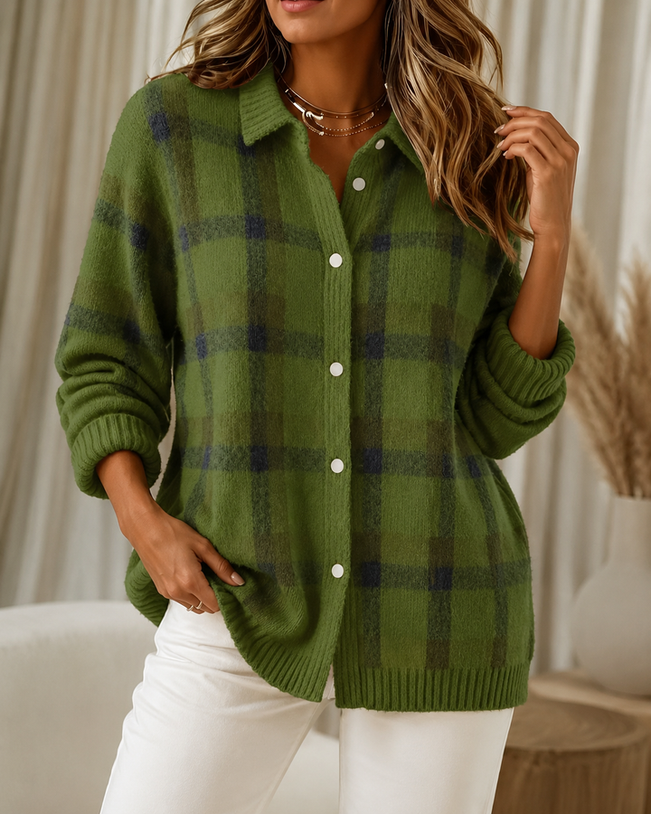 Women’s Checked Button-Up Knitted Cardigan