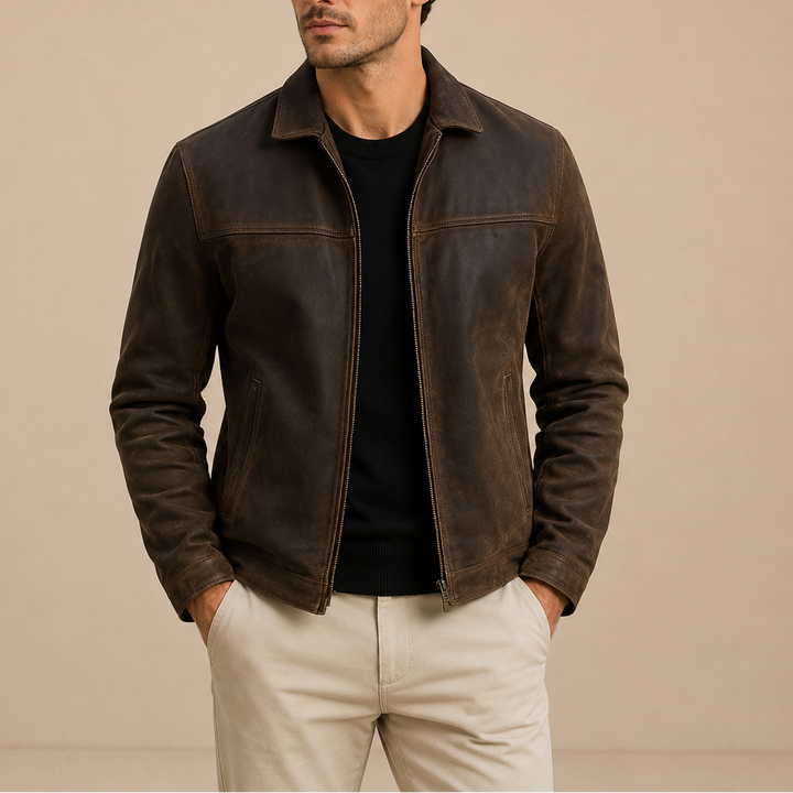 Men’s Suede Zip Jacket – Vintage Style