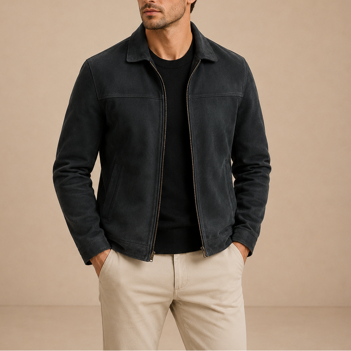 Men’s Suede Zip Jacket – Vintage Style