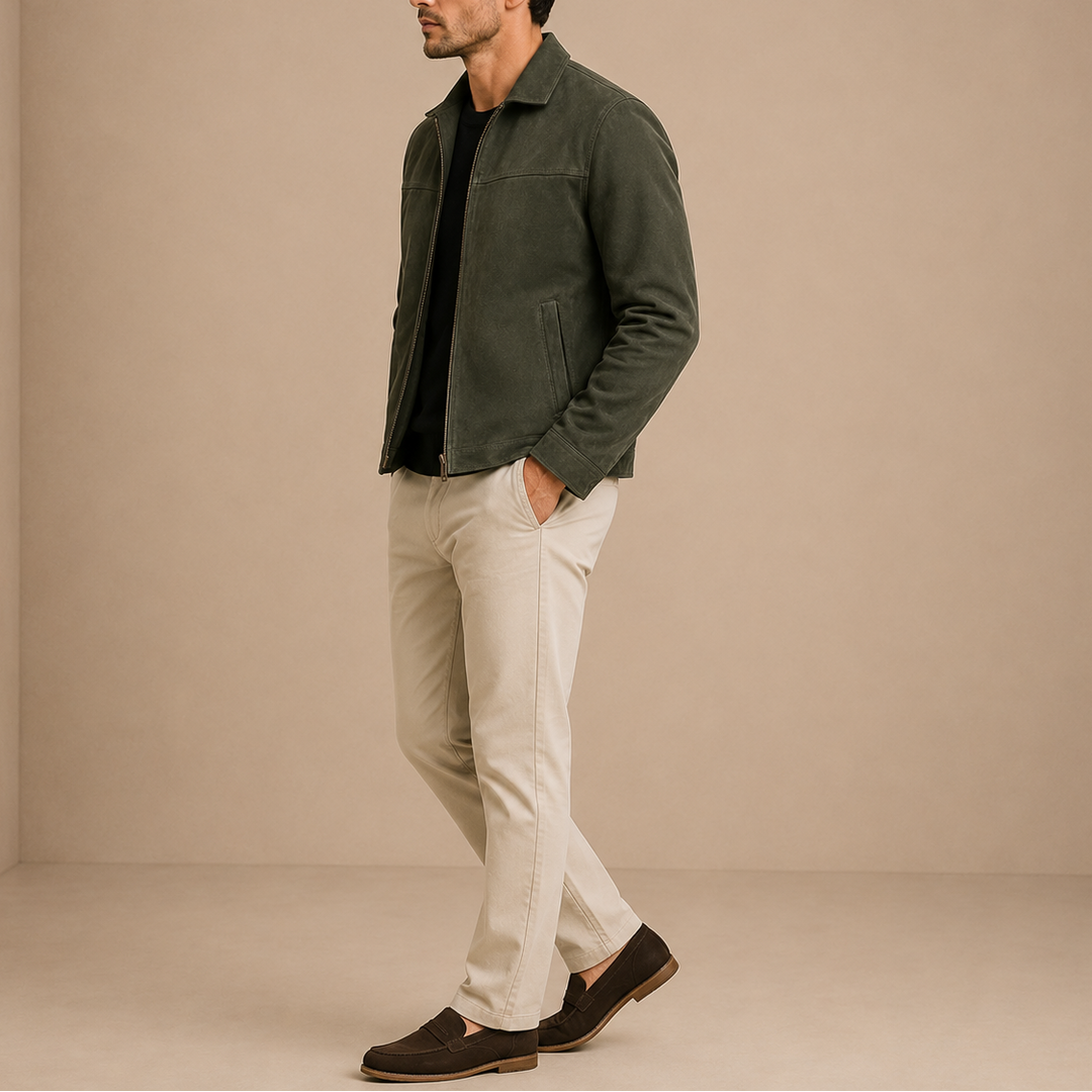 Men’s Suede Zip Jacket – Vintage Style
