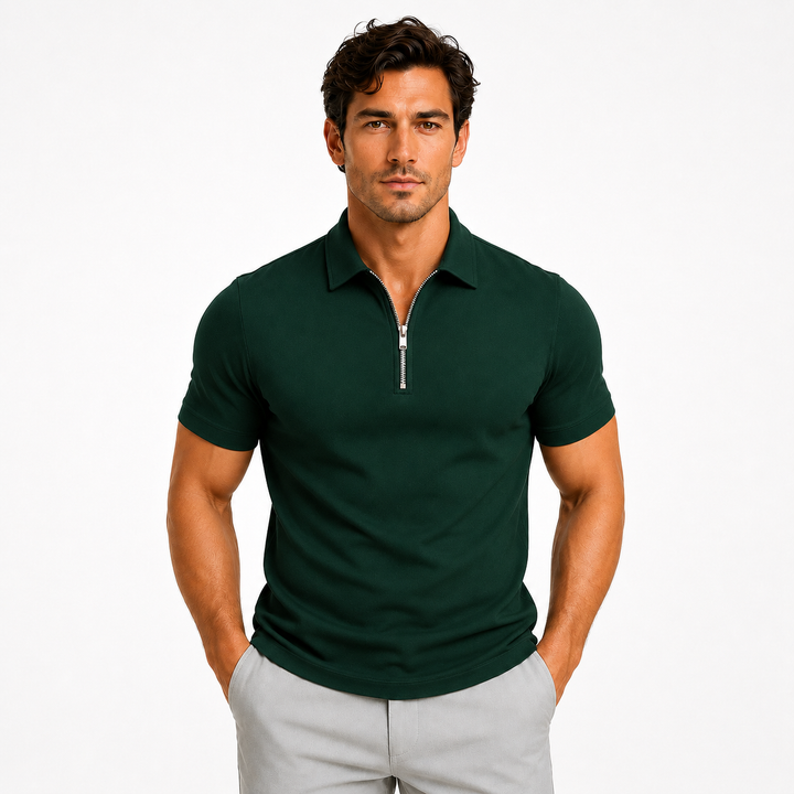 Men’s Slim-Fit Zip-Neck Polo Shirt