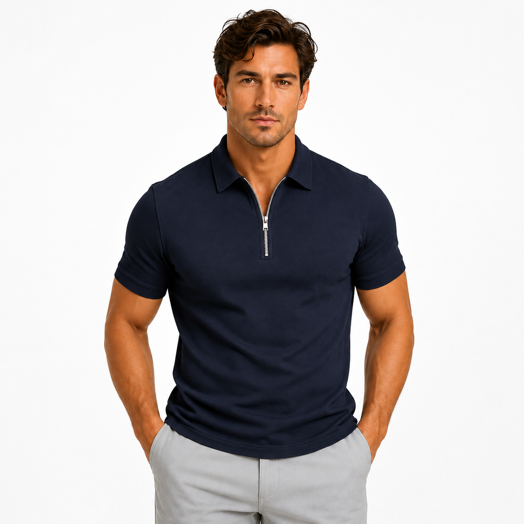 Men’s Slim-Fit Zip-Neck Polo Shirt