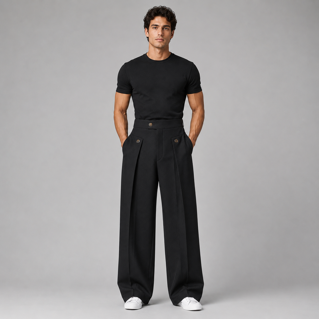 Men's Wide Leg Trousers with Front Pleats