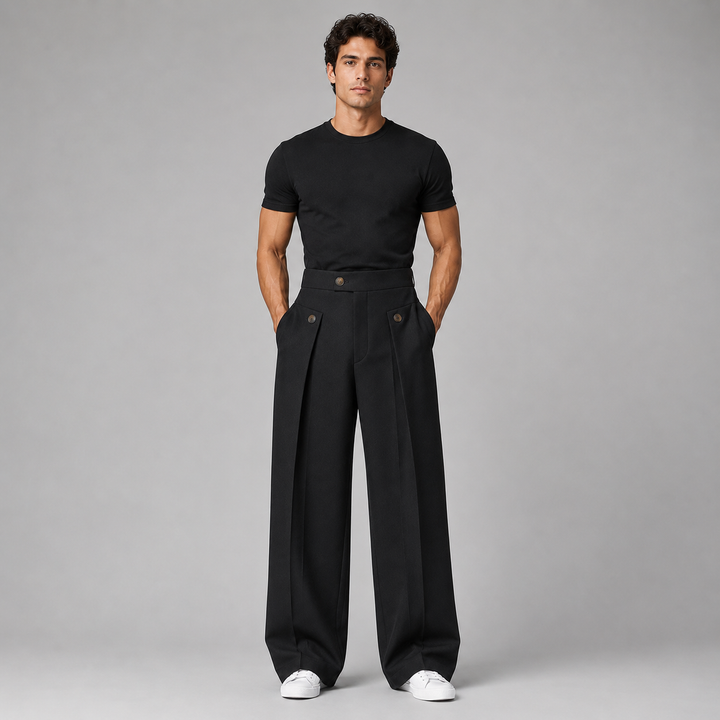 Men's Wide Leg Trousers with Front Pleats