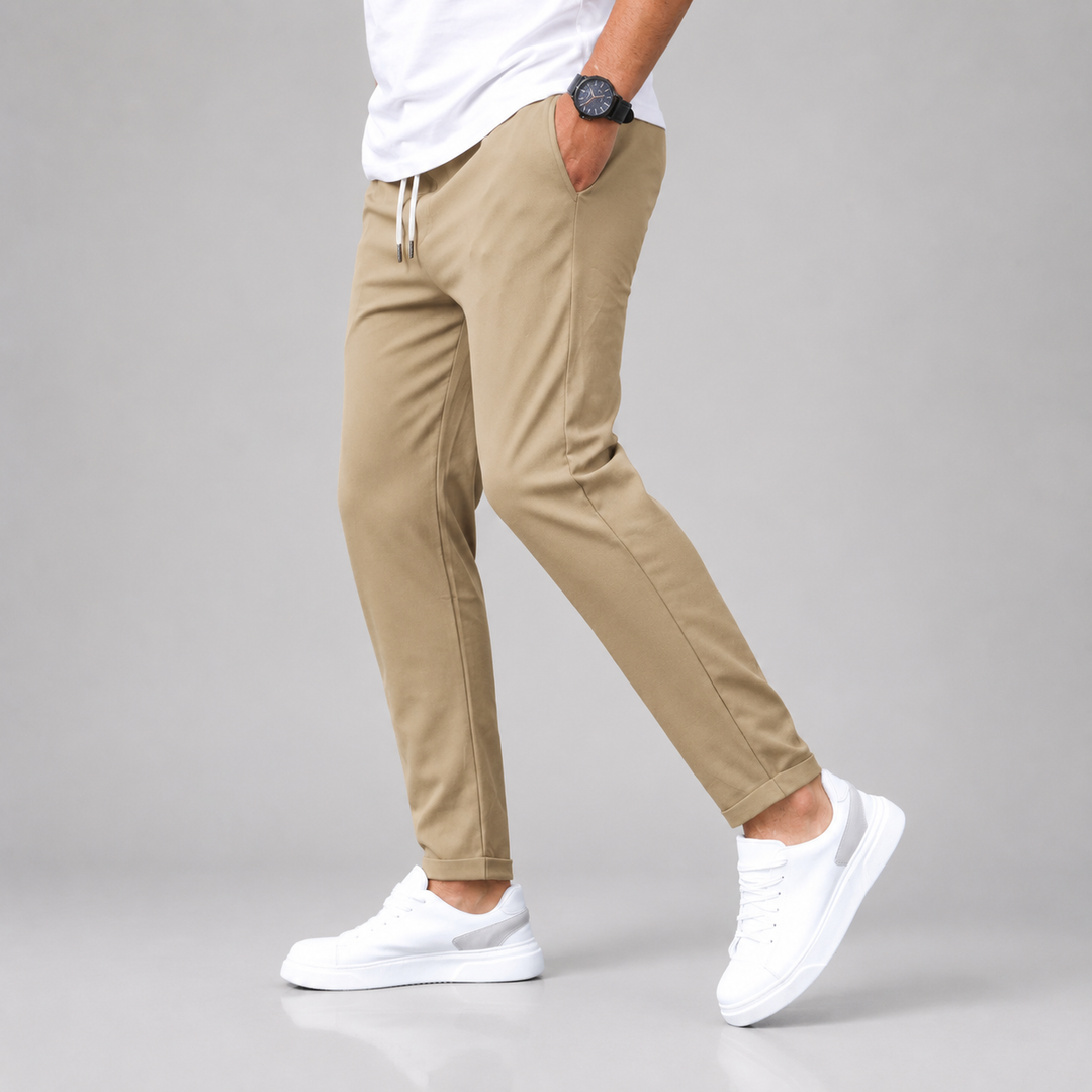 Men's Slim Fit Drawstring Trousers with Tapered Leg