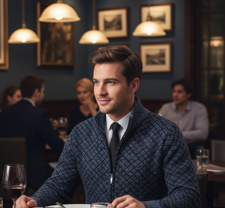 Men’s Textured Zip-Up Knitted Cardigan