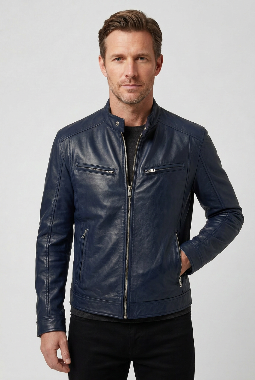 Men’s Multi-Zip Leather-Look Biker Jacket