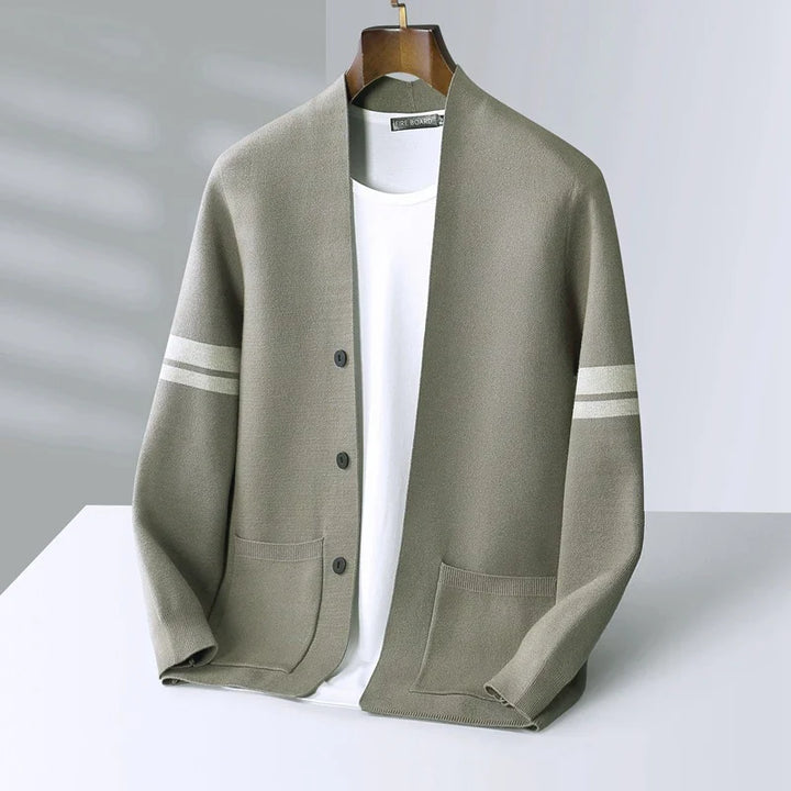 Men’s Striped-Sleeve Button-Up Cardigan