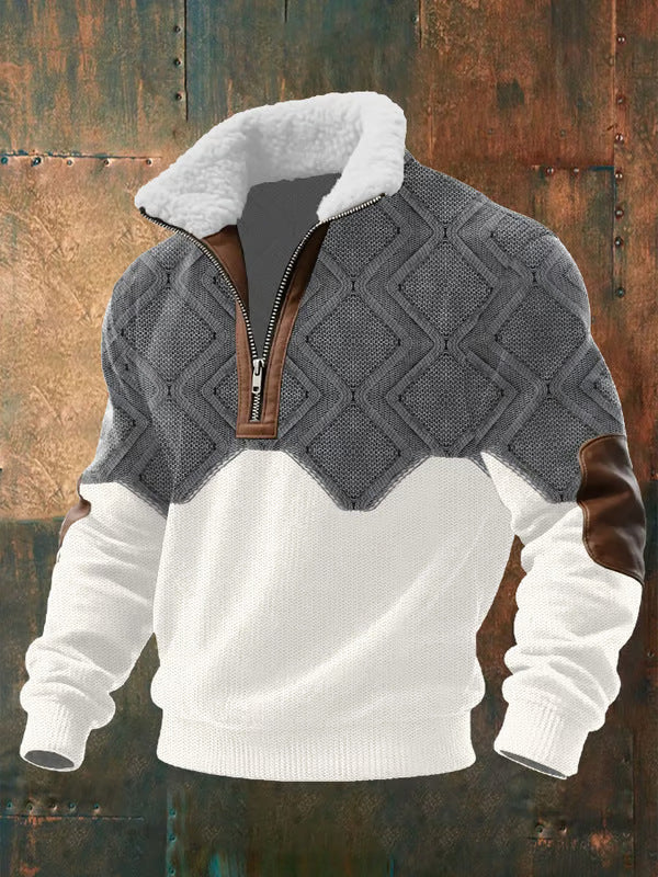 Men’s Fleece-Collar Cable-Knit Quarter-Zip Jumper