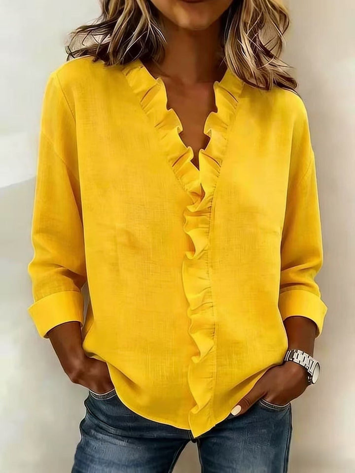 Women’s Ruffle-Front Long-Sleeve Blouse