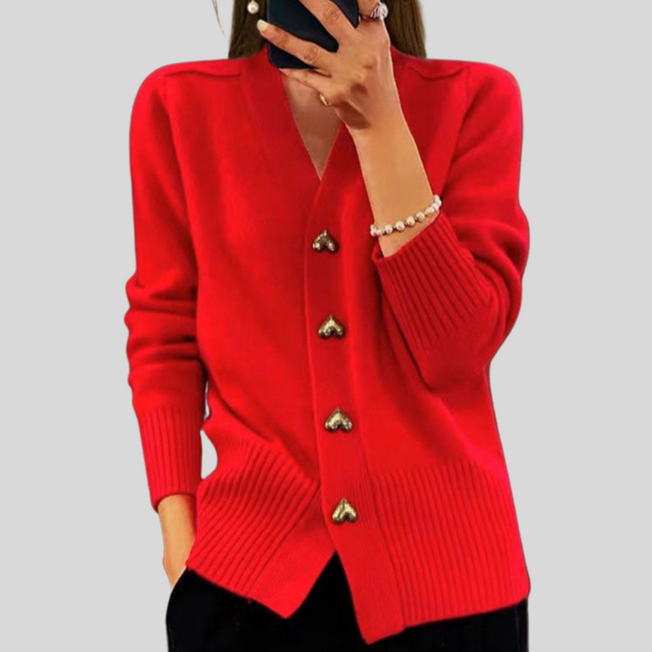 Women’s V-Neck Cardigan with Heart Buttons