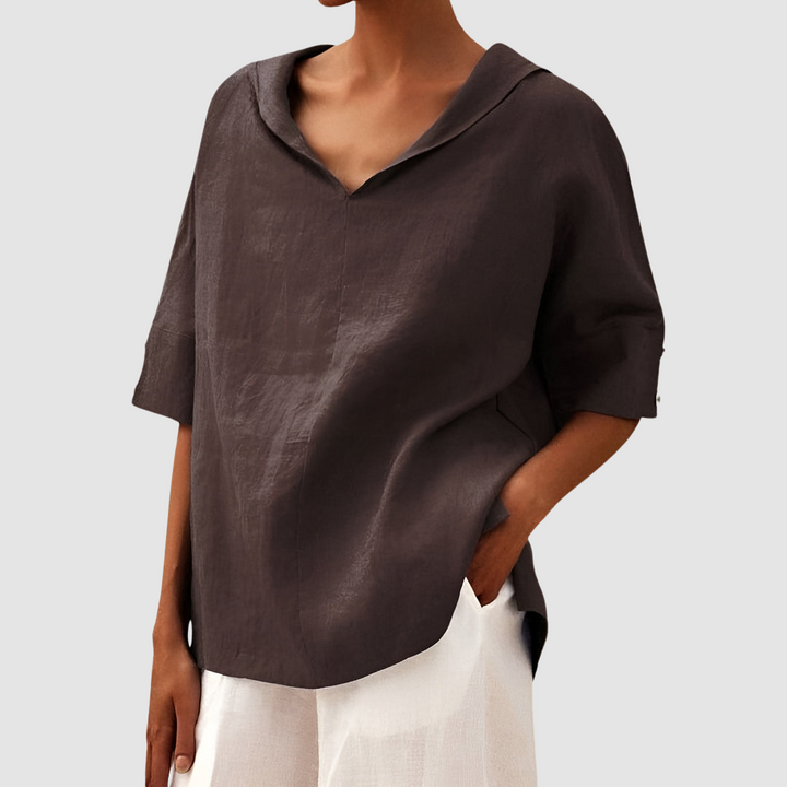 Women’s Linen-Blend V-Neck Blouse