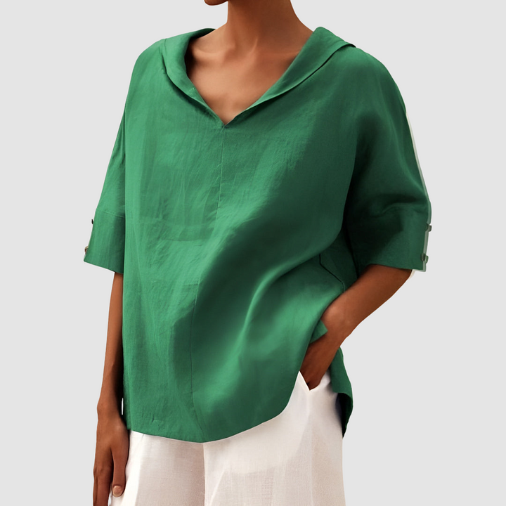 Women’s Linen-Blend V-Neck Blouse