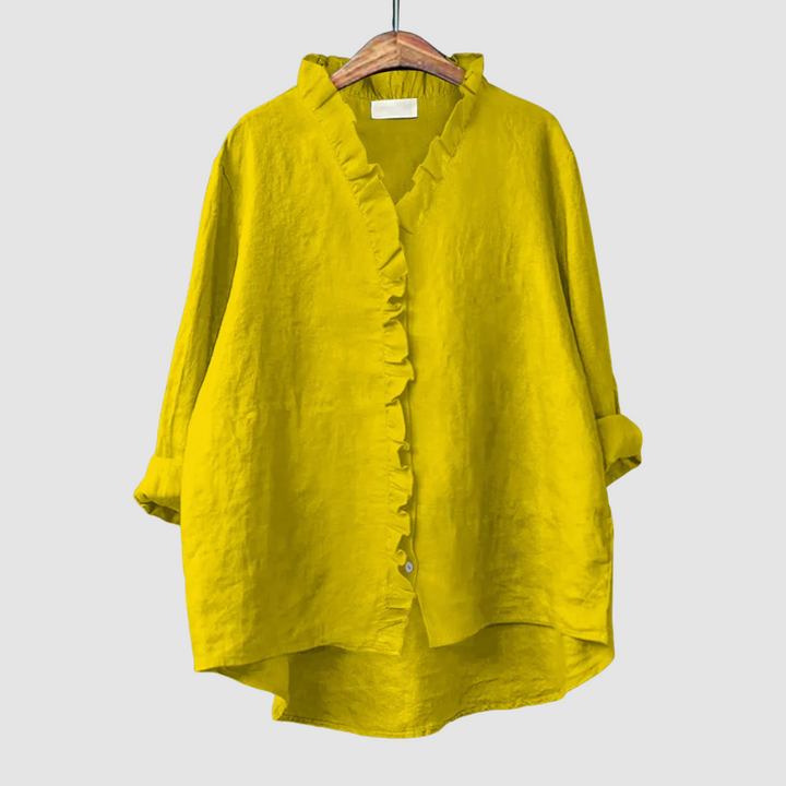 Women’s Ruffle Linen-Blend Blouse