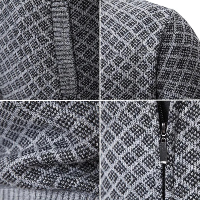 Men’s Textured Zip-Up Knitted Cardigan