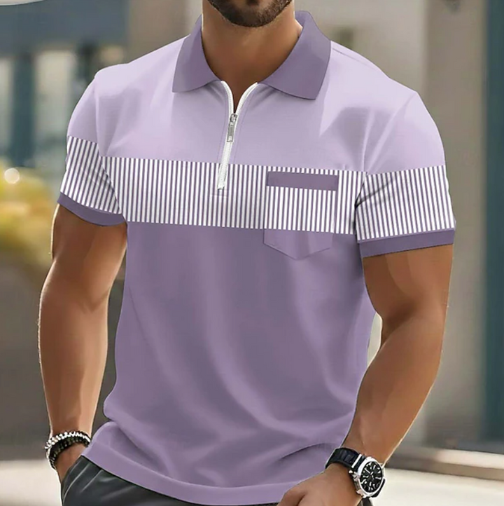 Men’s Striped Zip-Neck Polo Shirt