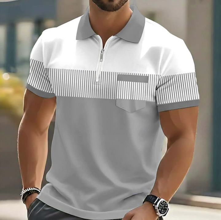Men’s Striped Zip-Neck Polo Shirt