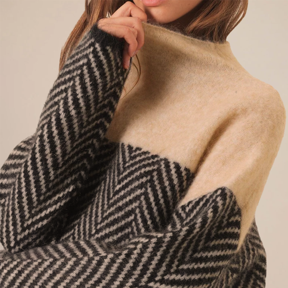 Women’s Herringbone Colour-Block Roll-Neck Jumper