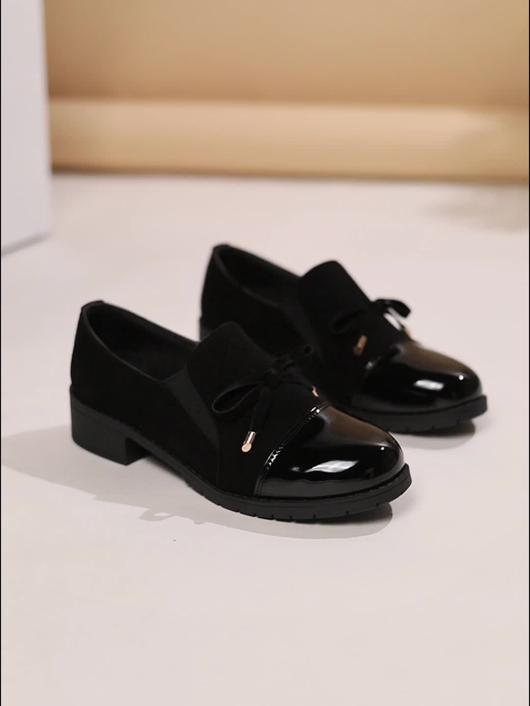 Women’s Patent Bow-Detail Block-Heel Loafers
