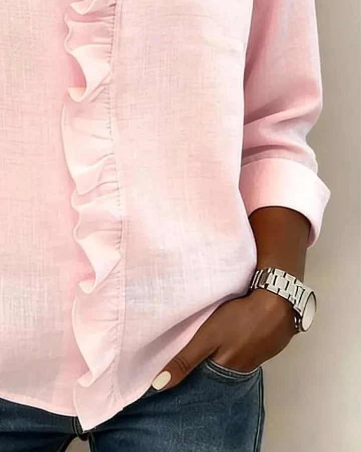 Women’s Ruffle-Front Long-Sleeve Blouse