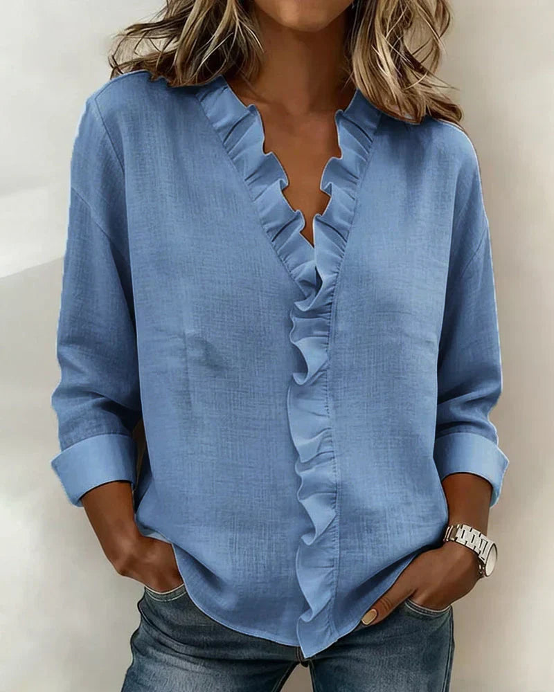 Women’s Ruffle-Front Long-Sleeve Blouse