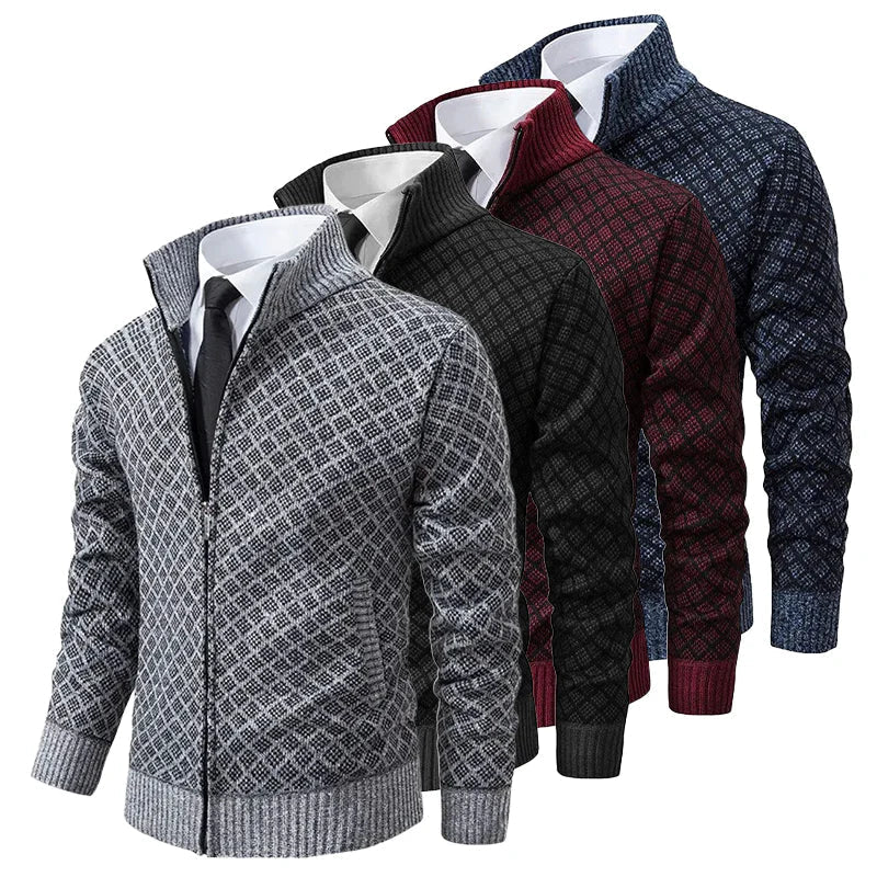 Men’s Textured Zip-Up Knitted Cardigan