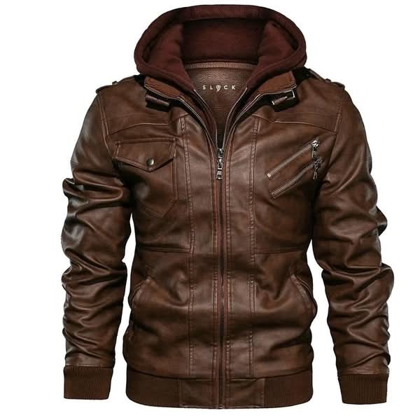 Men’s Hooded Multi-Zip Leather-Look Jacket