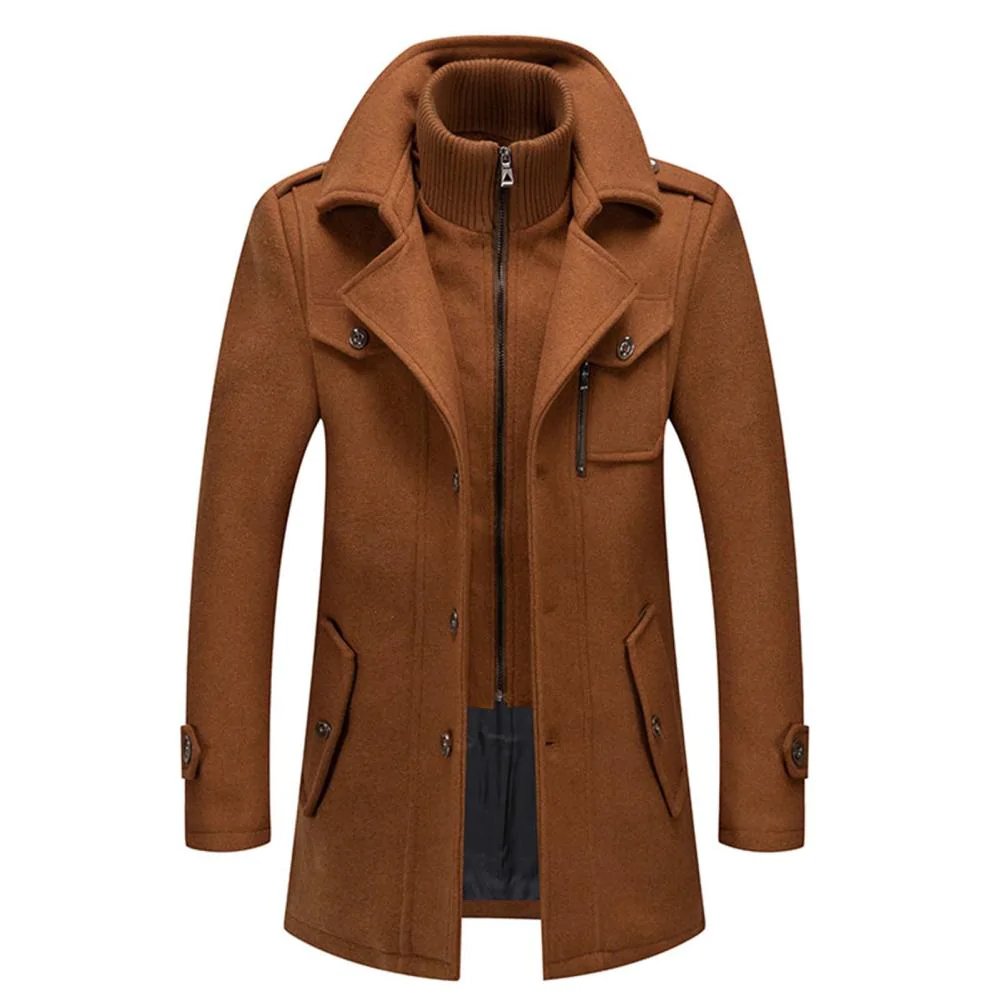 Men’s Layered Funnel-Neck Military Coat