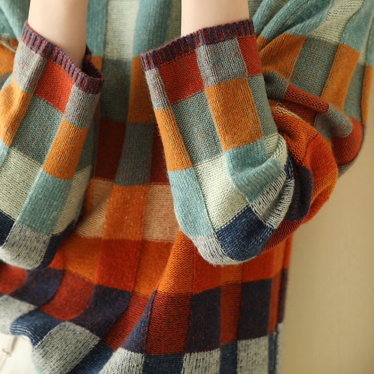 Women’s Oversized Check Roll-Neck Jumper