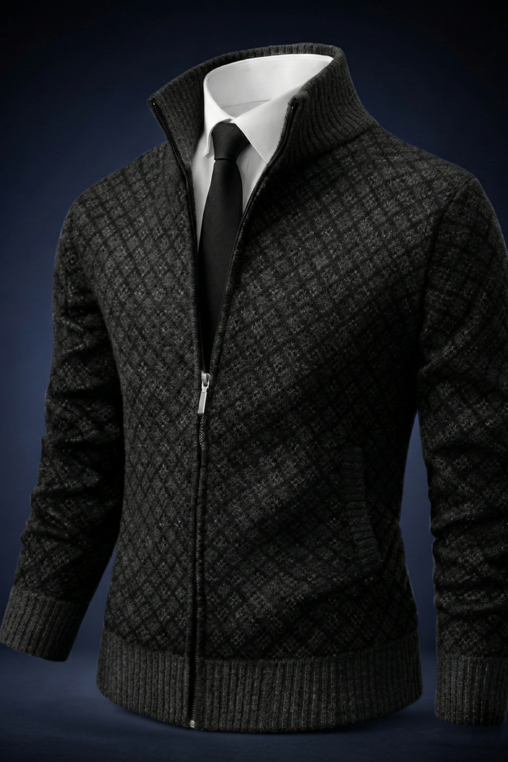 Men’s Textured Zip-Up Knitted Cardigan