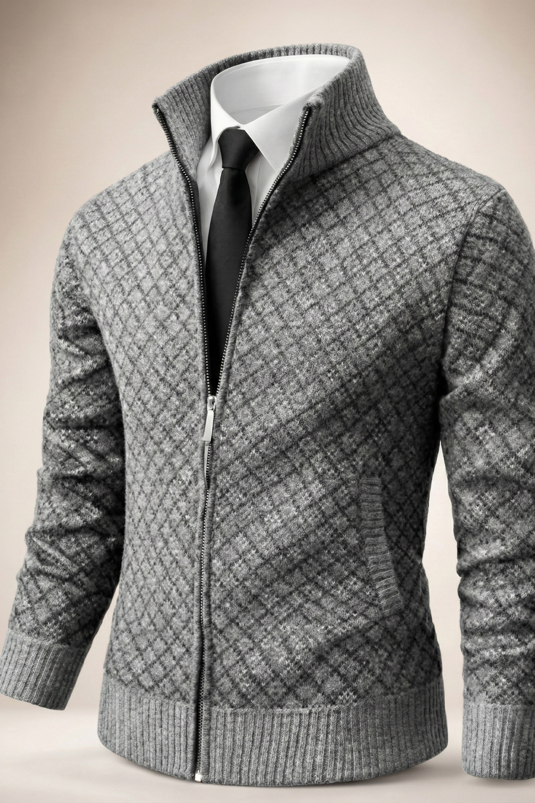 Men’s Textured Zip-Up Knitted Cardigan