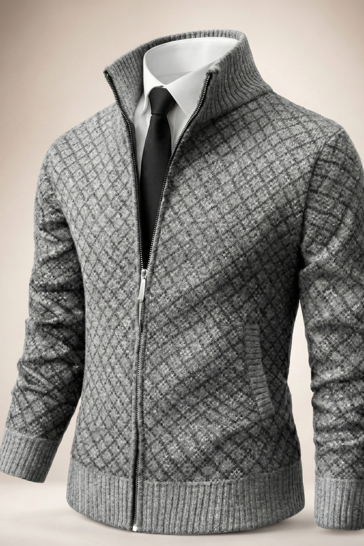 Men’s Textured Zip-Up Knitted Cardigan